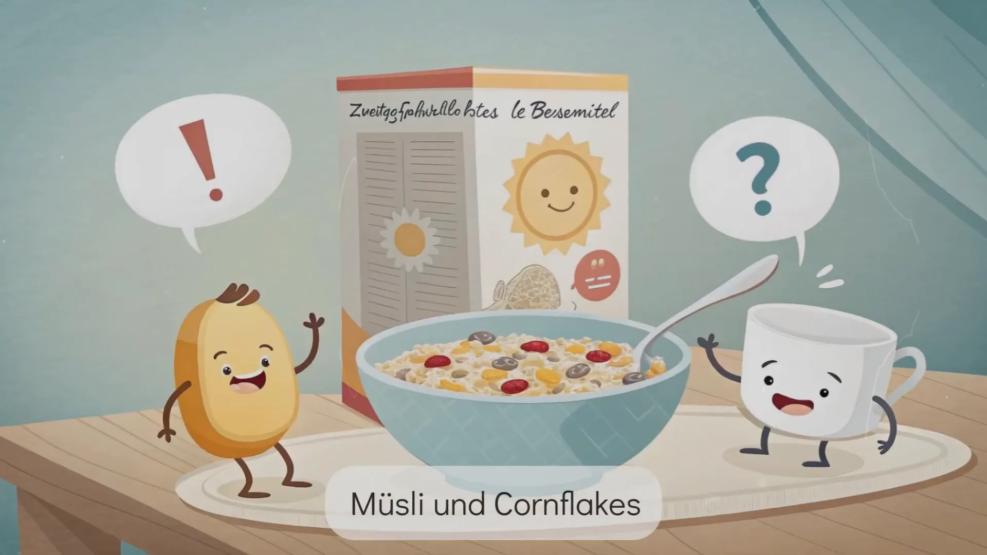 Schüsseln mit Müsli und Cornflakes