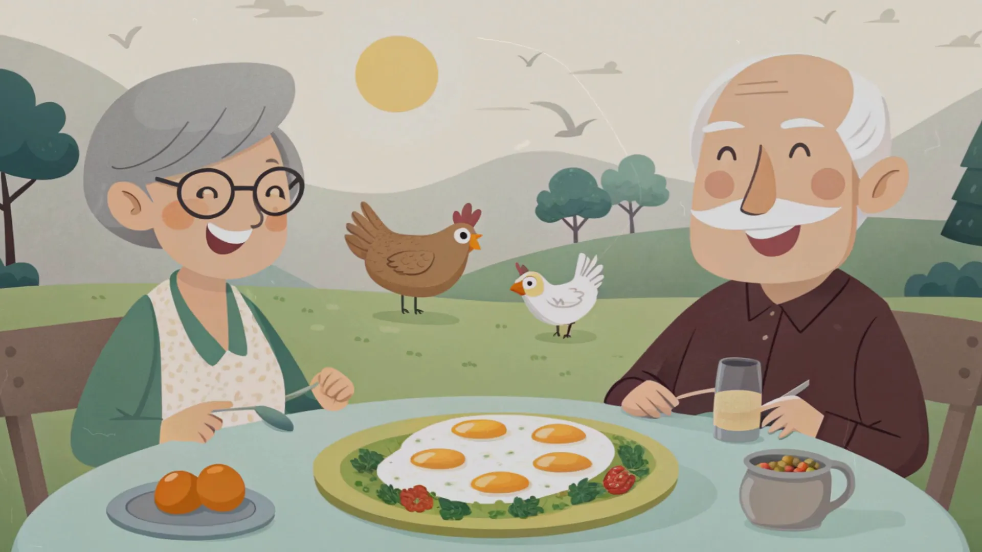 Spiegelei auf einem Teller, serviert mit Kräutern