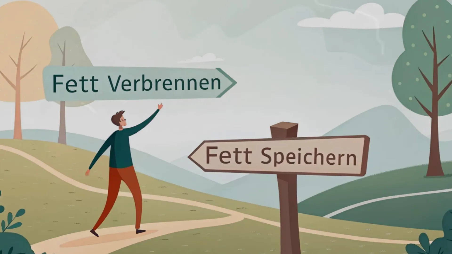 Grafik: Weggabelung Fett verbrennen versus Fett speichern