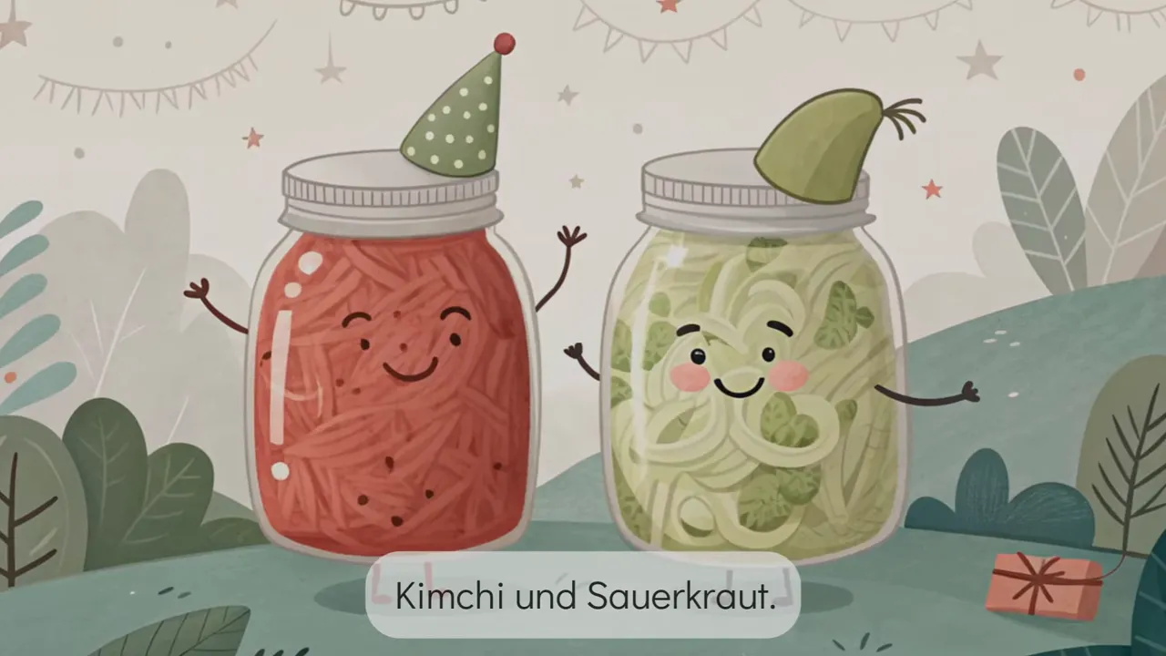 Glas mit Sauerkraut und Kimchi