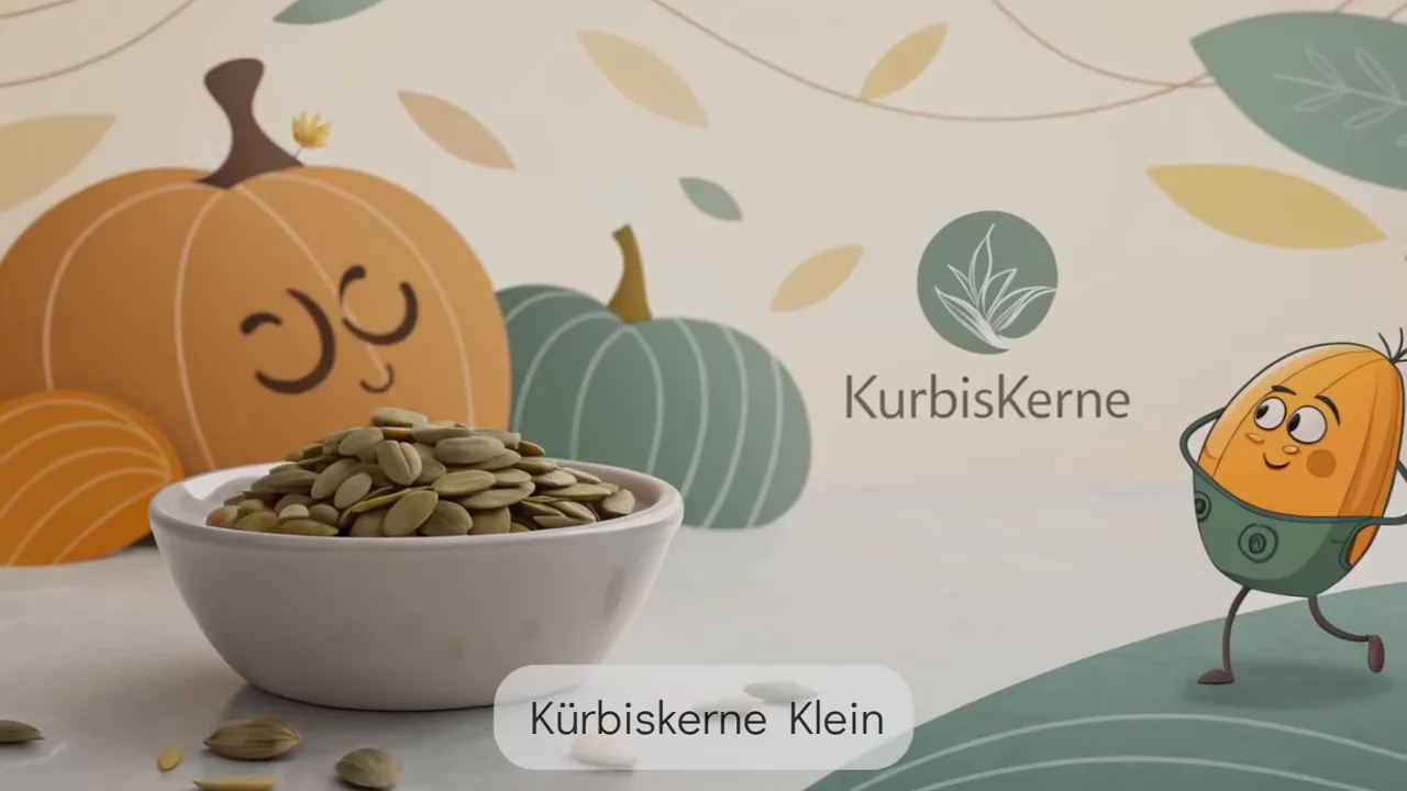 Handvoll Kürbiskerne auf Holztisch