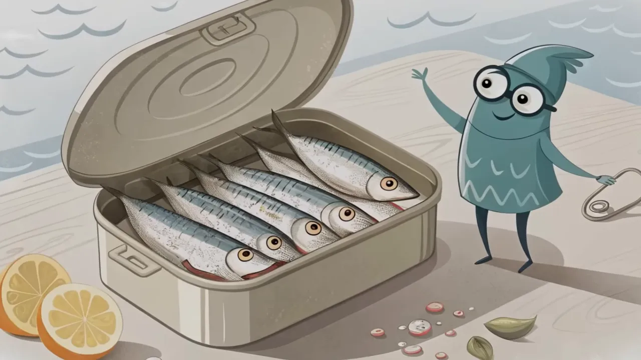 Geöffnete Dose Sardinen mit Haut und Gräten