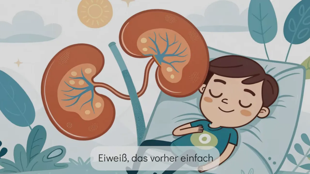 Illustration einer entspannten Person neben zwei Nieren; symbolisiert Nierenregeneration
