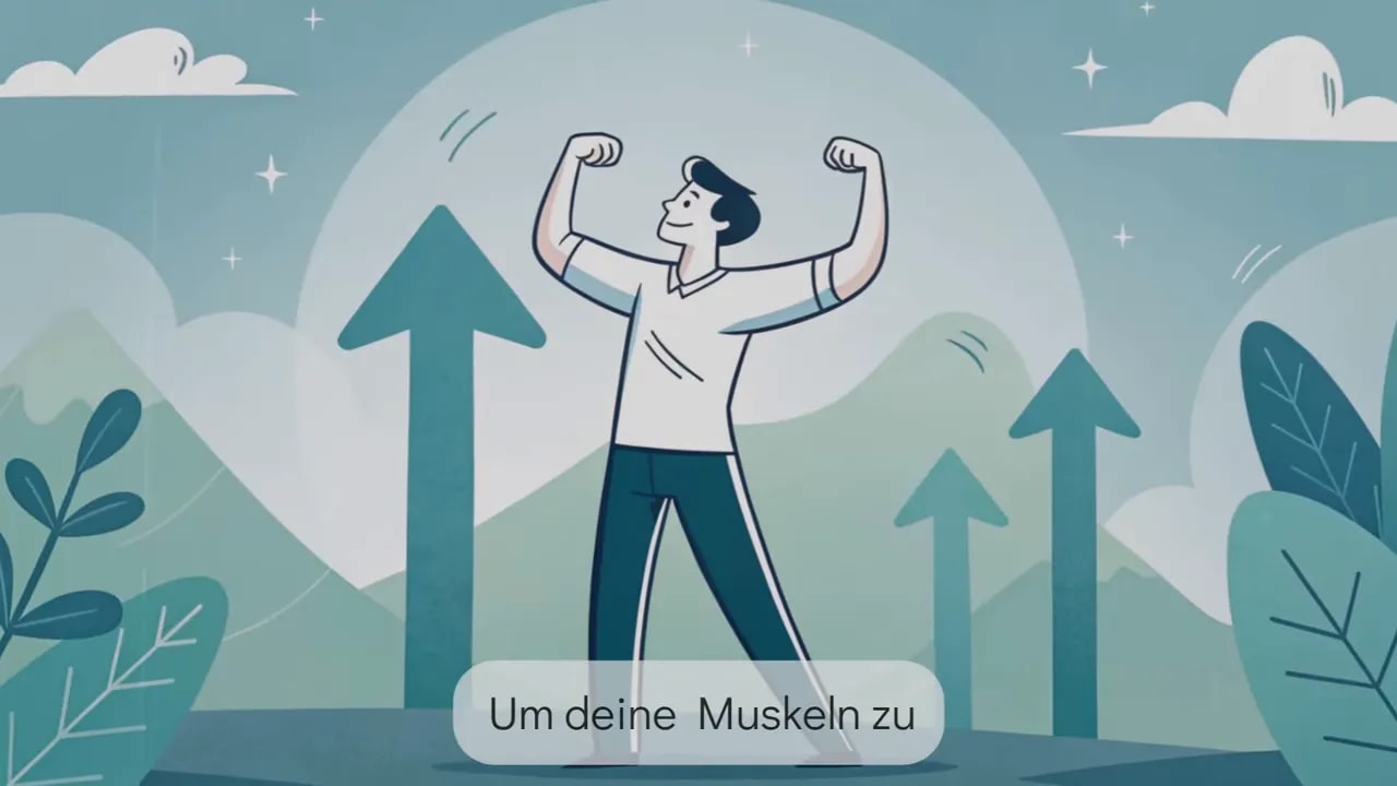 Illustration eines Mannes, der Muskeln zeigt, mit aufwärts weisenden Pfeilen im Hintergrund