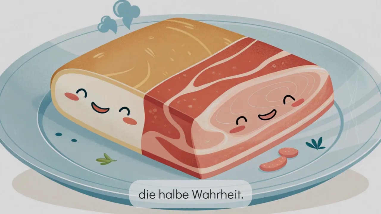 Hochwertige Illustration eines Stücks Schmalz/Speck mit Gesicht auf einem Teller, klare Farben und gute Bildkomposition