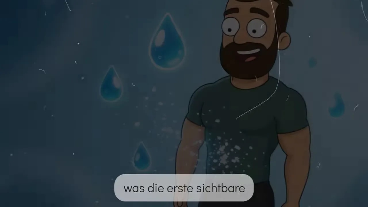 Illustration einer Person mit Wassertröpfchen als Symbol für frühe Veränderungen nach Zuckerentzug