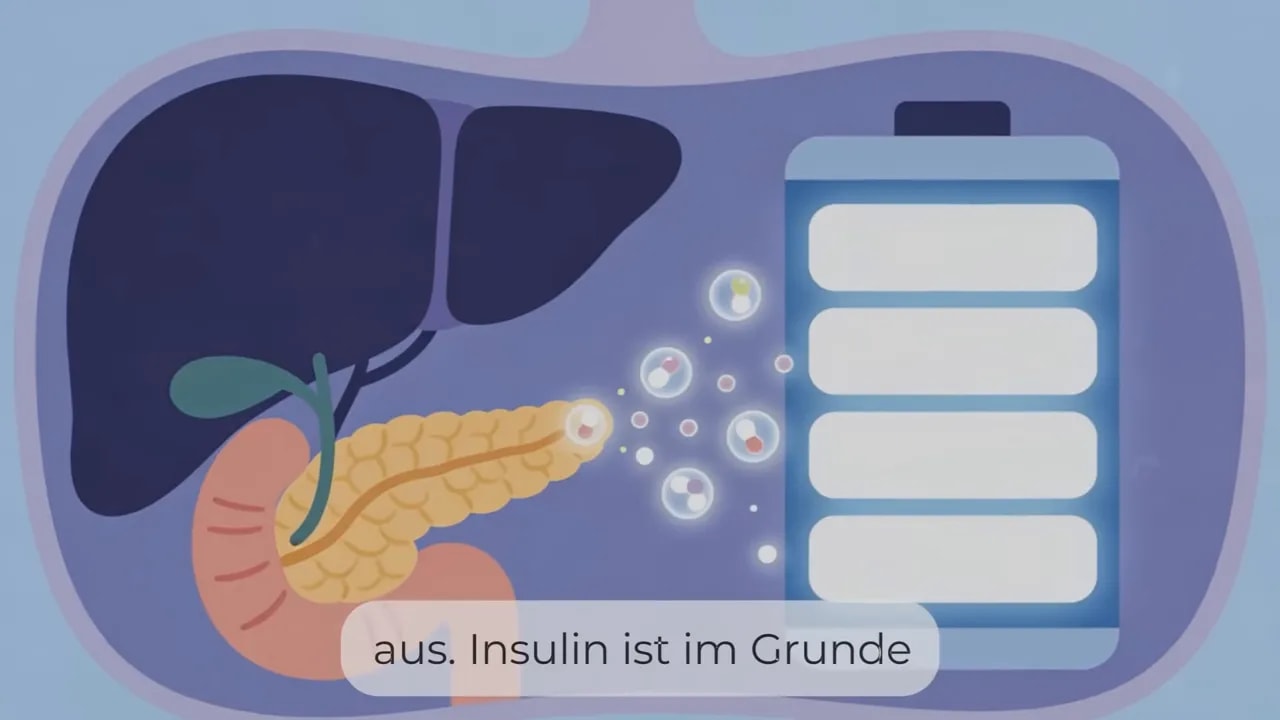 Illustration: Insulin nach dem Essen sorgt für Energiespeicherung in der Leber