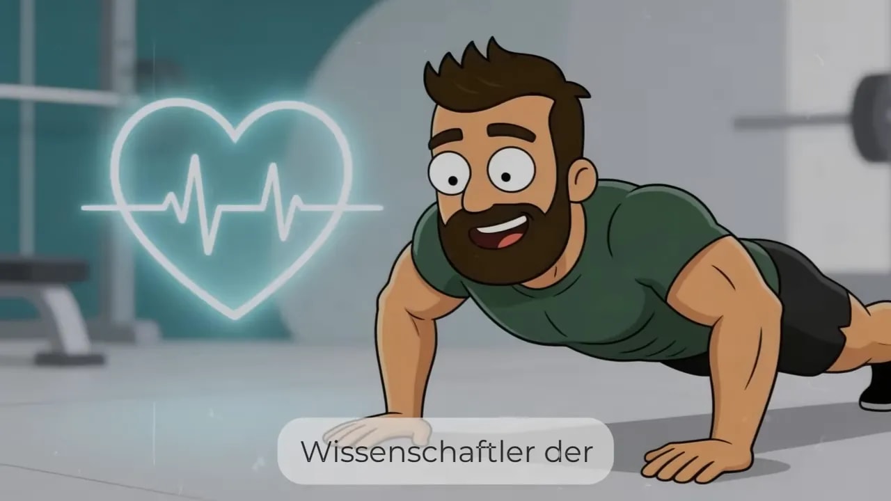 Illustration: Mann in der Liegestütz-Position mit Herzsymbol an der Wand zur Erklärung von Herzgesundheit