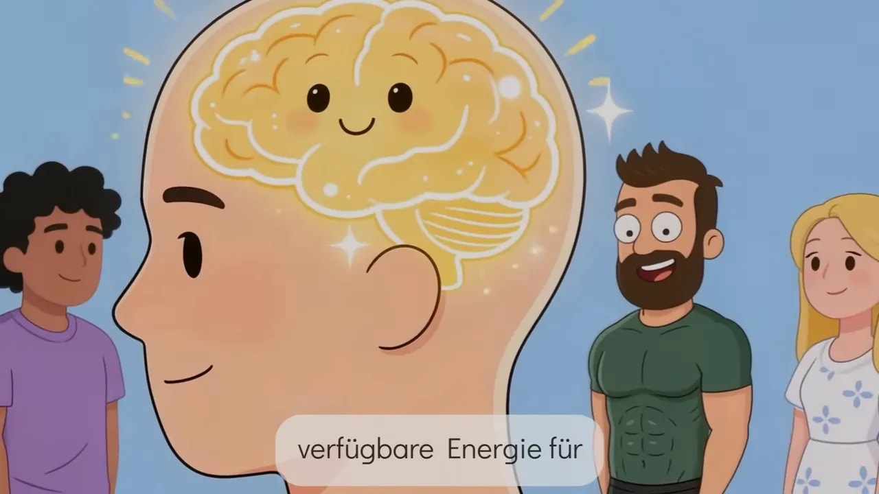 Illustration: Kopfprofil mit Gehirn-Icon und Untertiteltext „verfügbare Energie für“