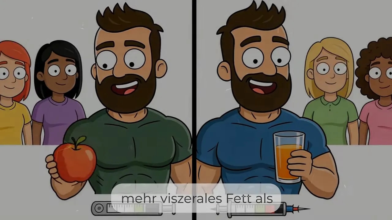 geteilte Darstellung mit Apfel auf der einen Seite und Saftglas auf der anderen Seite